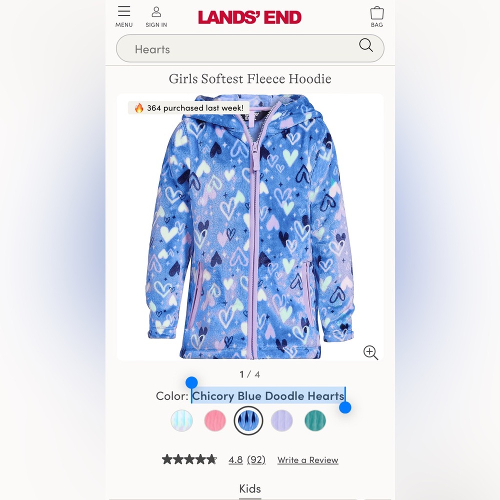 Lands End youth zip up fleece